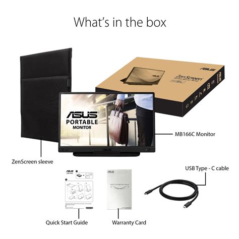 ASUS ZenScreen MB165B Portable USB Monitor |15.6 inch | 60Hz | HD(1366x768) | 1x USB 3.0 Narrow Bezel | USB-powered | Anti-glare